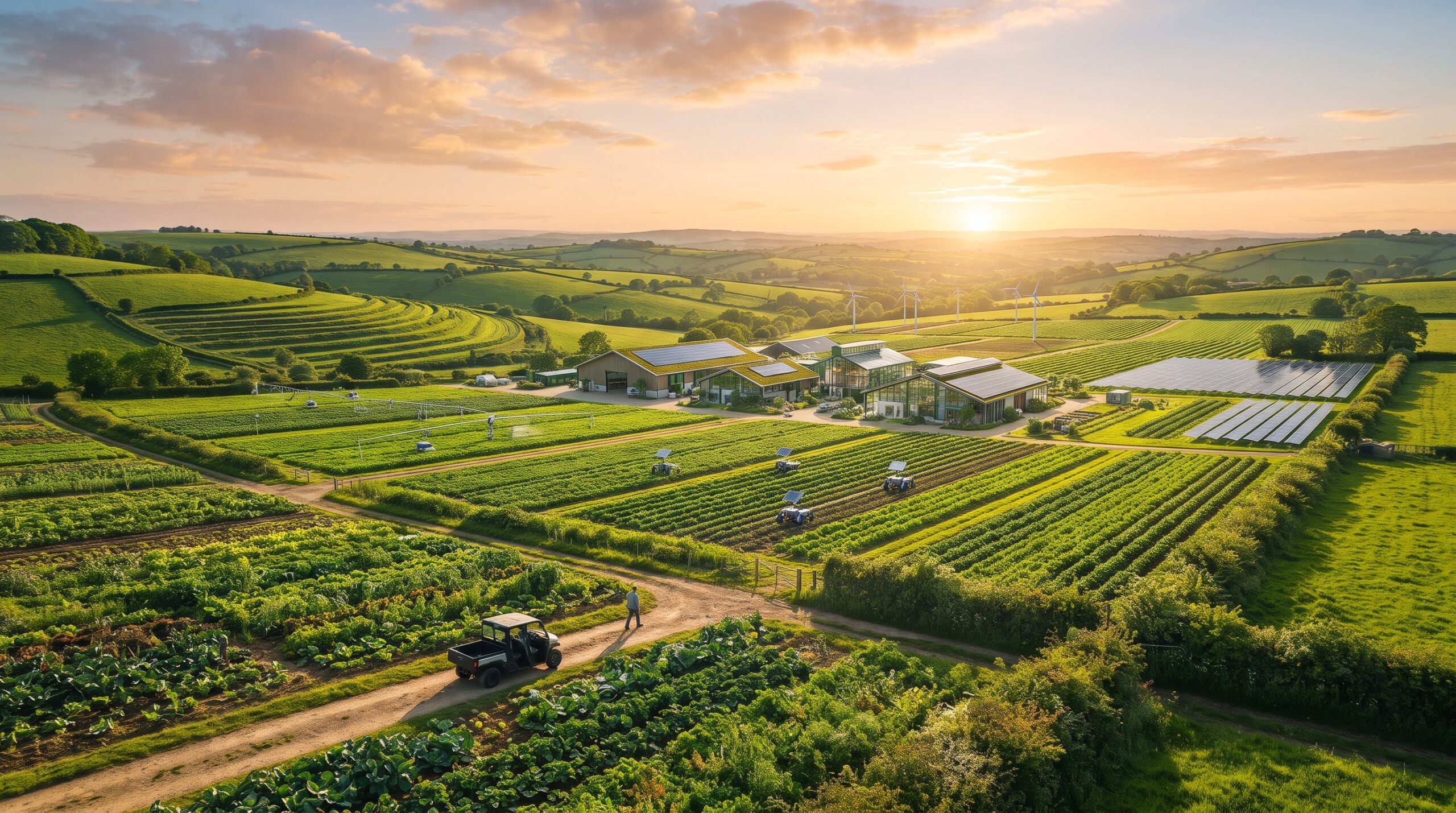 Campi coltivati di un’azienda agricola al tramonto: consulenza del lavoro per aziende agricole Studio Carafa